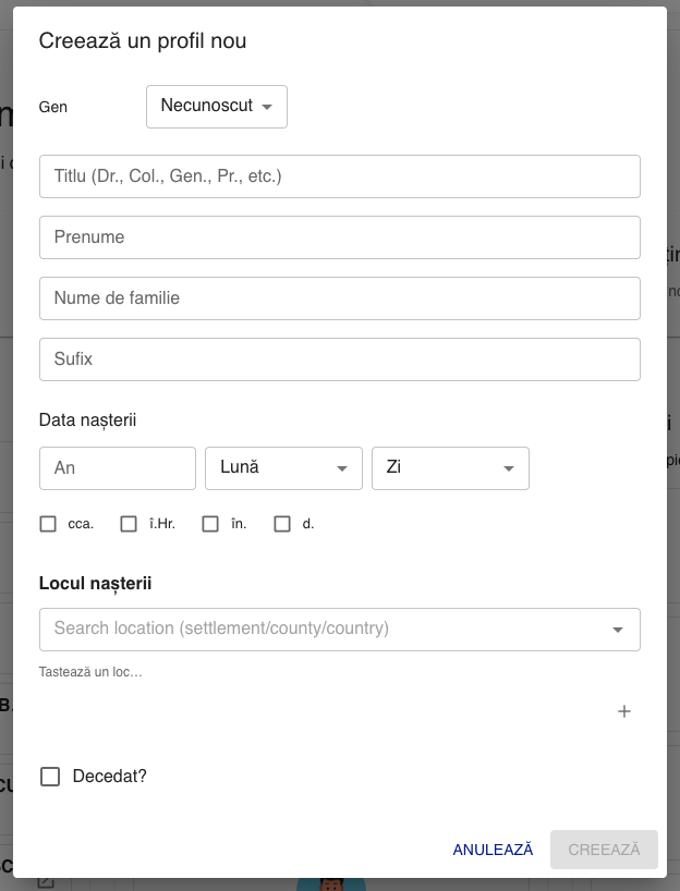 Formular de creare profil