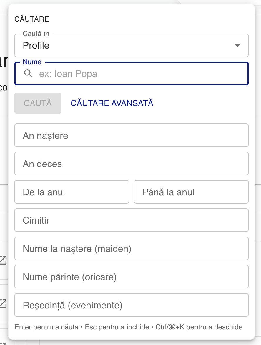 Formular căutare avansată